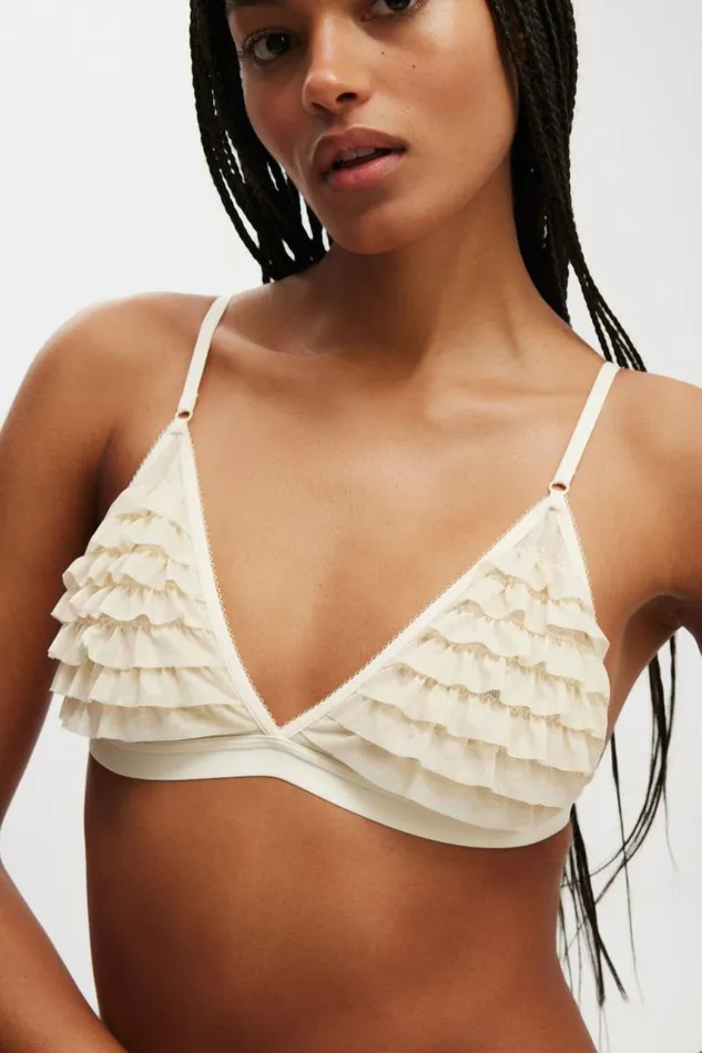 Cotton On Bras Rara Ruffle Triangle Bralette Pale Gold 8211 Women