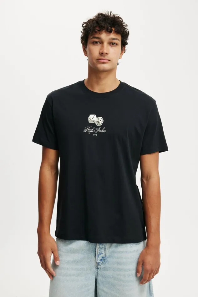 Cotton On Graphic TShirts Loose Fit Art TShirt Blackhigh Stakes 8211 Men