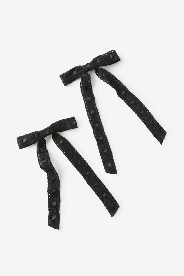 Cotton On HairAccessories 2Pk Harper Hair Bows Black Ribbon Lace 8211 Women
