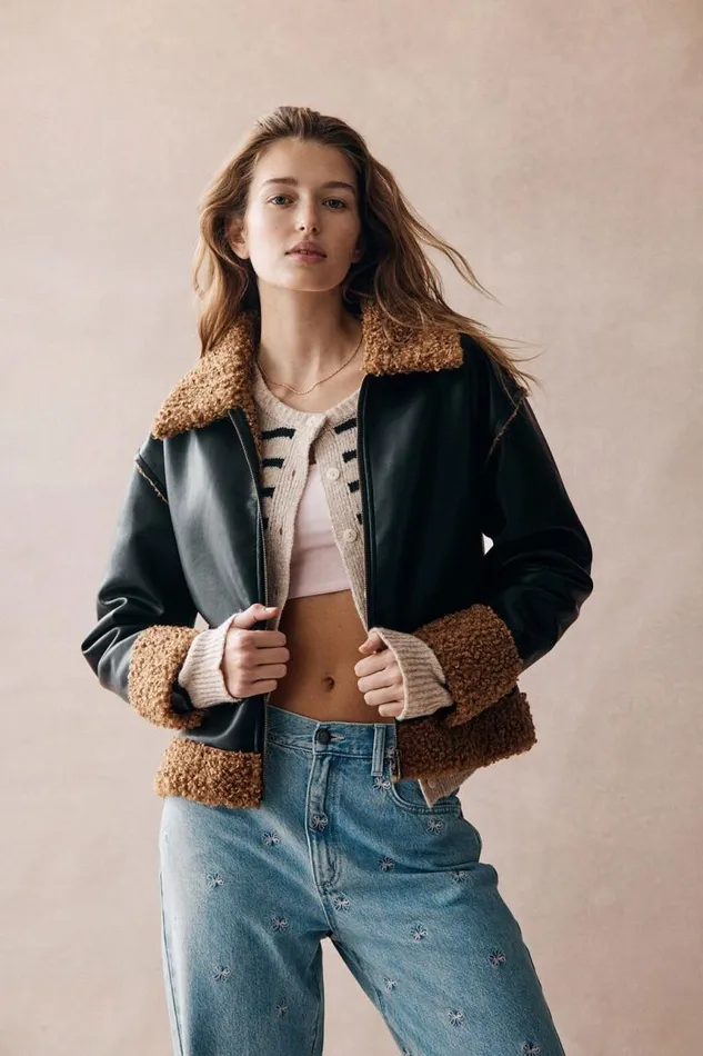 Cotton On Jackets Alfie Faux Leather Sherpa Jacket Black Brown Sherpa 8211 Women
