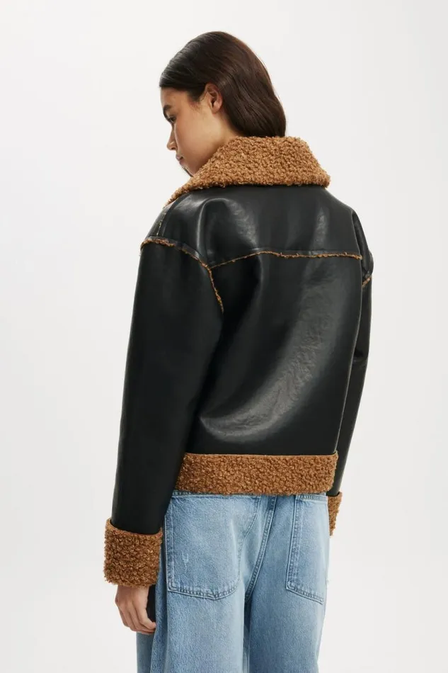 Cotton On Jackets Alfie Faux Leather Sherpa Jacket Black Brown Sherpa 8211 Women Cotton On Jackets Alfie Faux Leather Sherpa Jacket Black Brown Sherpa 8211 Women