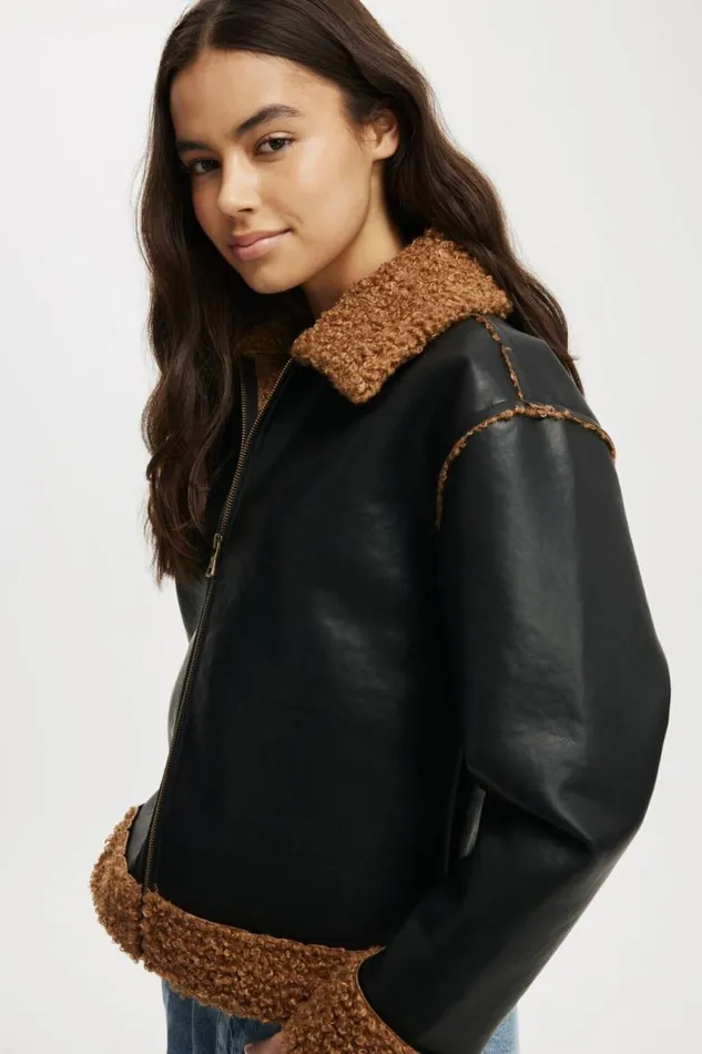 Cotton On Jackets Alfie Faux Leather Sherpa Jacket Black Brown Sherpa 8211 Women Cotton On Jackets Alfie Faux Leather Sherpa Jacket Black Brown Sherpa 8211 Women