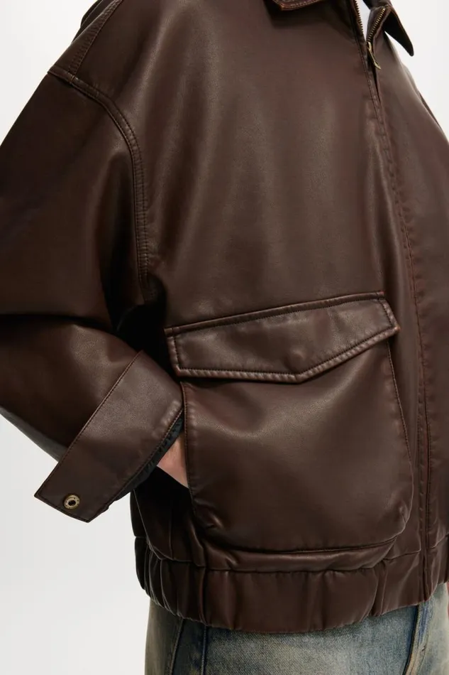 Cotton On Jackets Faux Leather Bomber Old Couch Brown 8211 Men Cotton On Jackets Faux Leather Bomber Old Couch Brown 8211 Men