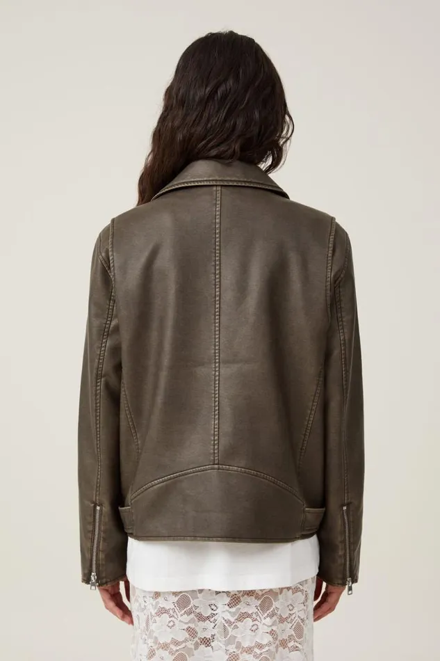Cotton On Jackets Roman Faux Leather Biker Jacket Washed Brown 8211 Women Cotton On Jackets Roman Faux Leather Biker Jacket Washed Brown 8211 Women