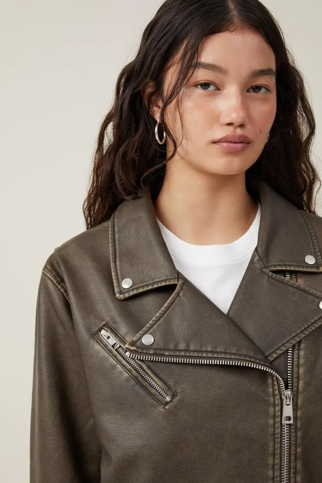 Cotton On Jackets Roman Faux Leather Biker Jacket Washed Brown 8211 Women Cotton On Jackets Roman Faux Leather Biker Jacket Washed Brown 8211 Women