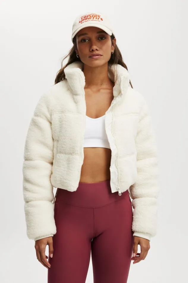 Cotton On Jackets The Mother Puffer Cropped Sherpa Jacket Coconut Milk 8211 Women