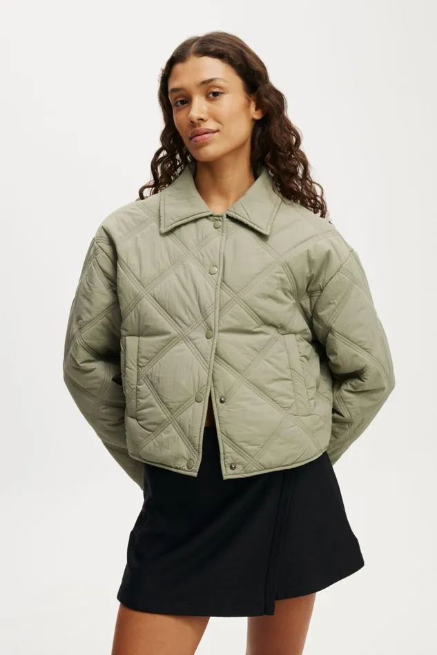 Cotton On Jackets The Mother Puffer Lightweight Quilted Jacket Dusty Khaki 8211 Women