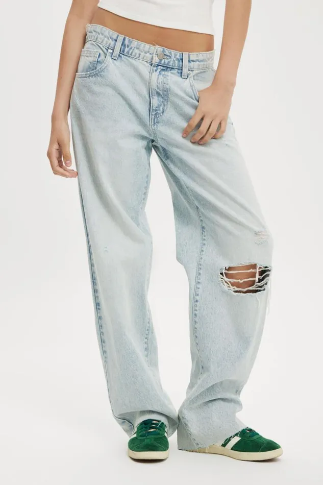 Cotton On Jeans Low Rise Straight Jean Crystal Blue Rip 8211 Women