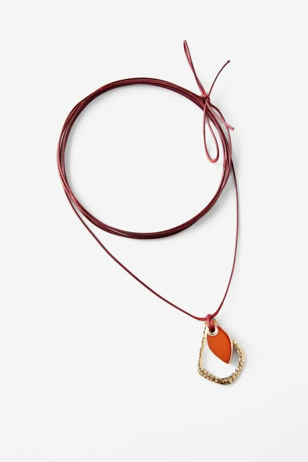 Cotton On Jewelry Cord Pendant Necklace Burgundy Cord Brown Stone 8211 Women