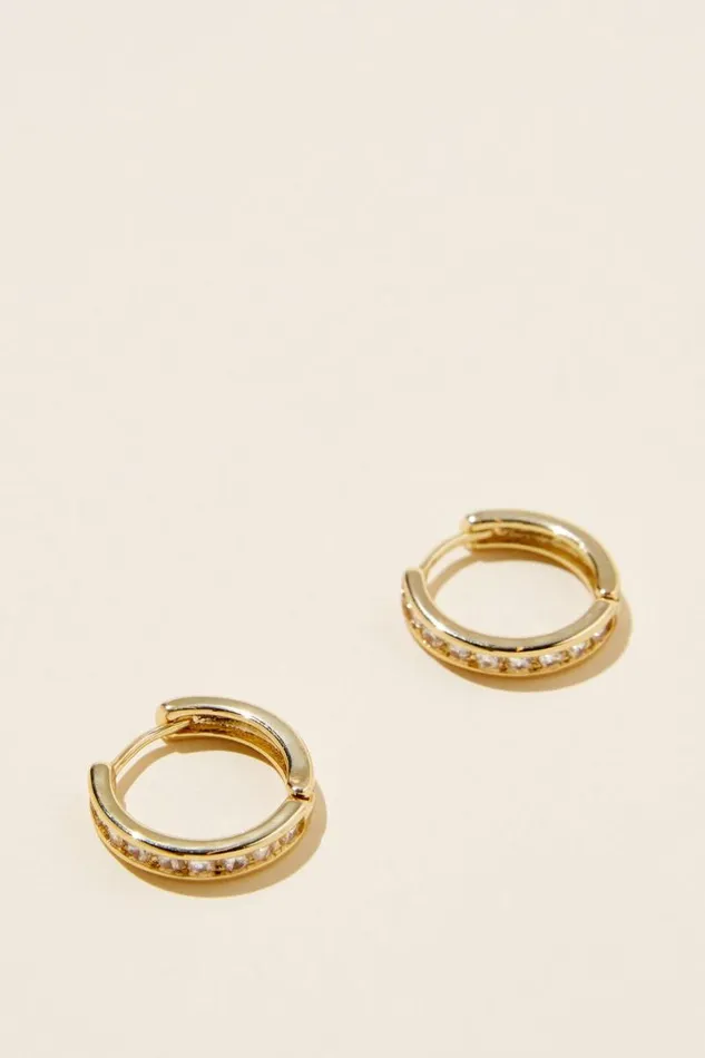 Cotton On Jewelry Small Hoop Earring Gold Plated Diamante 8211 Women