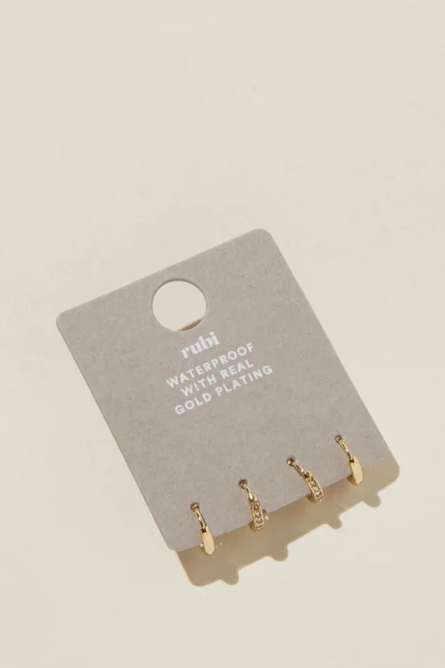 Cotton On Jewelry Waterproof 2Pk Small Earring Gold Plated Fine Diamante 8211 Women