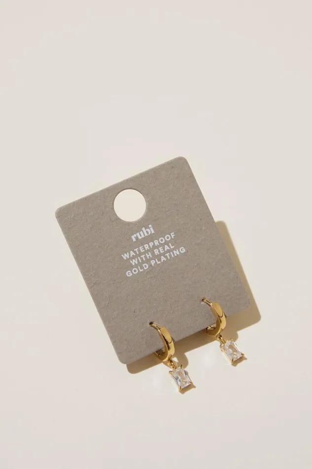 Cotton On Jewelry Waterproof Mid Charm Earring Gold Plated Diamante Baguette 8211 Women Cotton On Jewelry Waterproof Mid Charm Earring Gold Plated Diamante Baguette 8211 Women