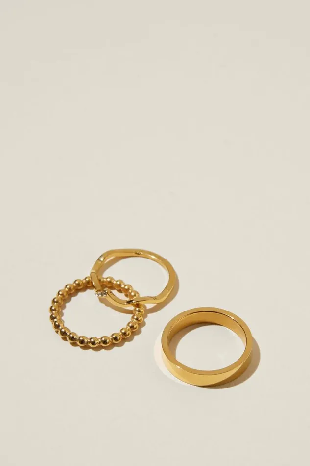 Cotton On Jewelry Waterproof Multipack Rings Gold Plated Diamante 8211 Women