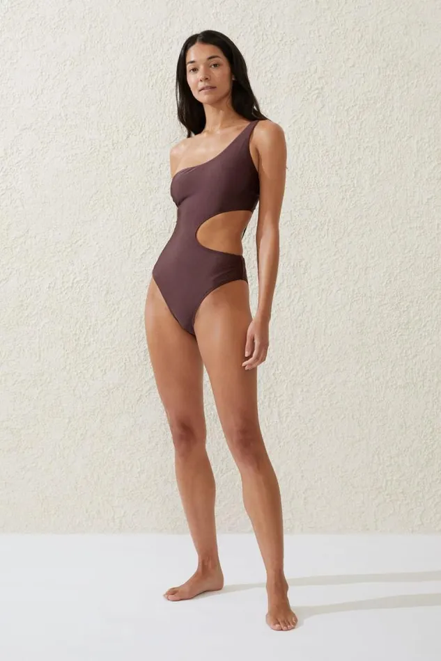 Cotton On OnePieceSwimsuits One Shoulder Cut Out One Piece Cheeky Willow Brown Shimmer 8211 Women Cotton On OnePieceSwimsuits One Shoulder Cut Out One Piece Cheeky Willow Brown Shimmer 8211 Women
