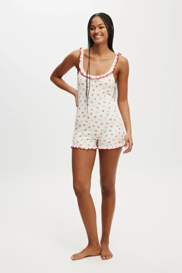 Cotton On Pajamas Rib Ruffle Boyleg Romper Gingerbreadbows 8211 Women