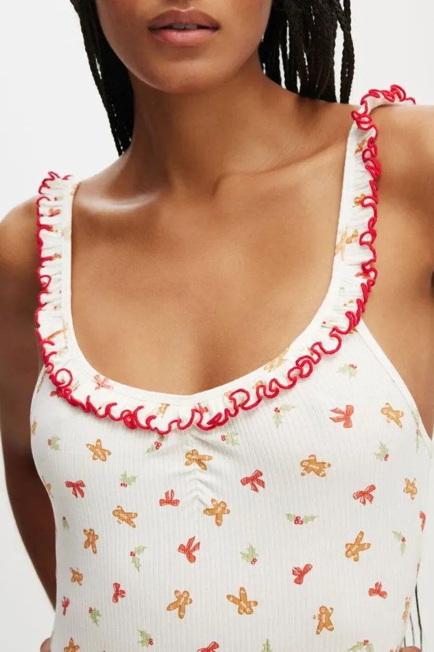 Cotton On Pajamas Rib Ruffle Boyleg Romper Gingerbreadbows 8211 Women Cotton On Pajamas Rib Ruffle Boyleg Romper Gingerbreadbows 8211 Women