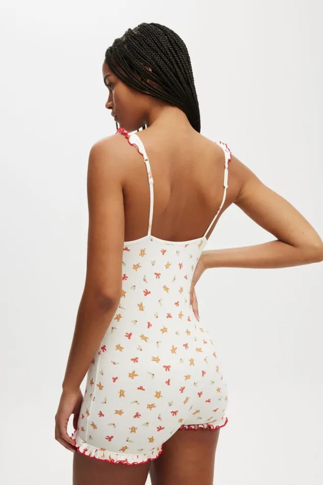 Cotton On Pajamas Rib Ruffle Boyleg Romper Gingerbreadbows 8211 Women Cotton On Pajamas Rib Ruffle Boyleg Romper Gingerbreadbows 8211 Women