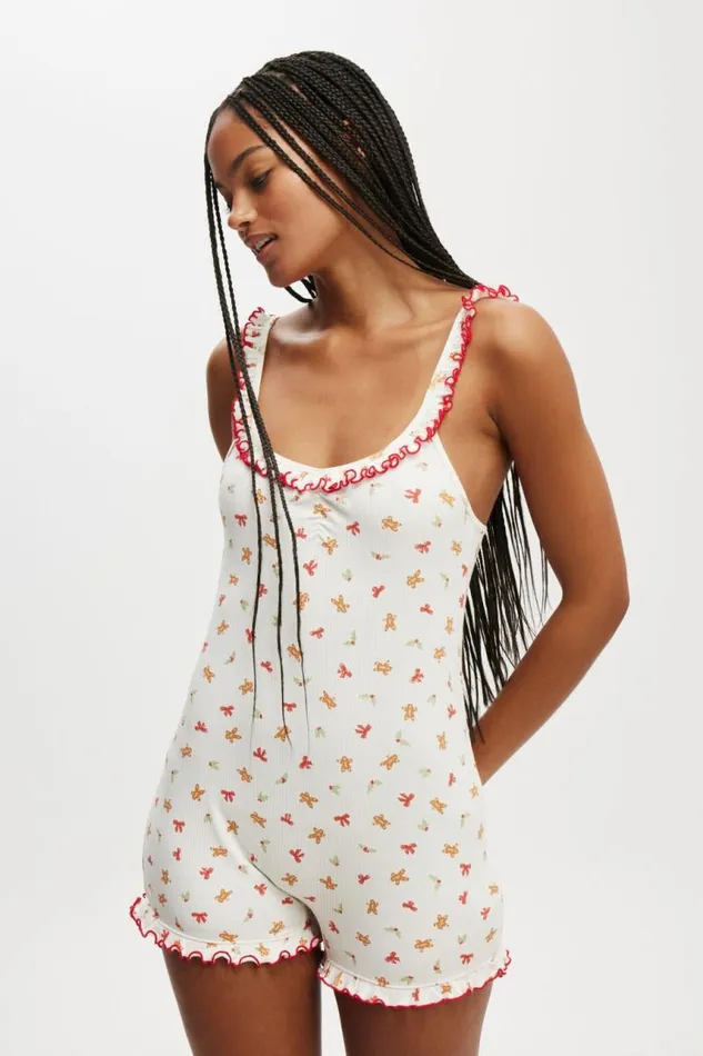Cotton On Pajamas Rib Ruffle Boyleg Romper Gingerbreadbows 8211 Women Cotton On Pajamas Rib Ruffle Boyleg Romper Gingerbreadbows 8211 Women