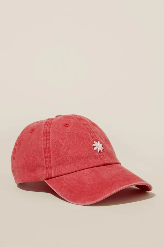 Cotton On ScarvesBeaniesandHats Classic Dad Cap Daisy Chainwashed Red 8211 Women