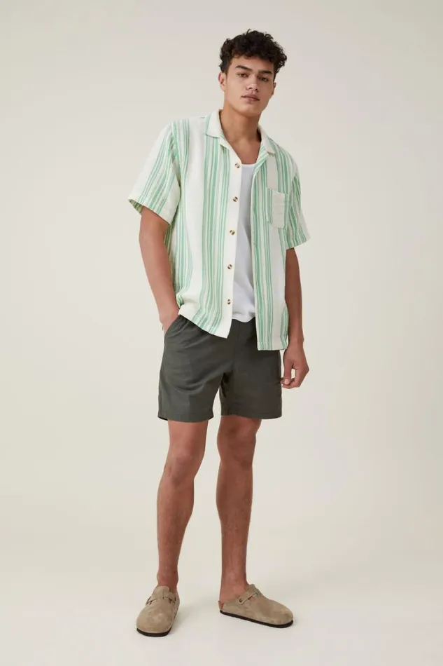 Cotton On Shirts and Polos Palma Short Sleeve Shirt Bright Green Stripe 8211 Men Cotton On Shirts and Polos Palma Short Sleeve Shirt Bright Green Stripe 8211 Men