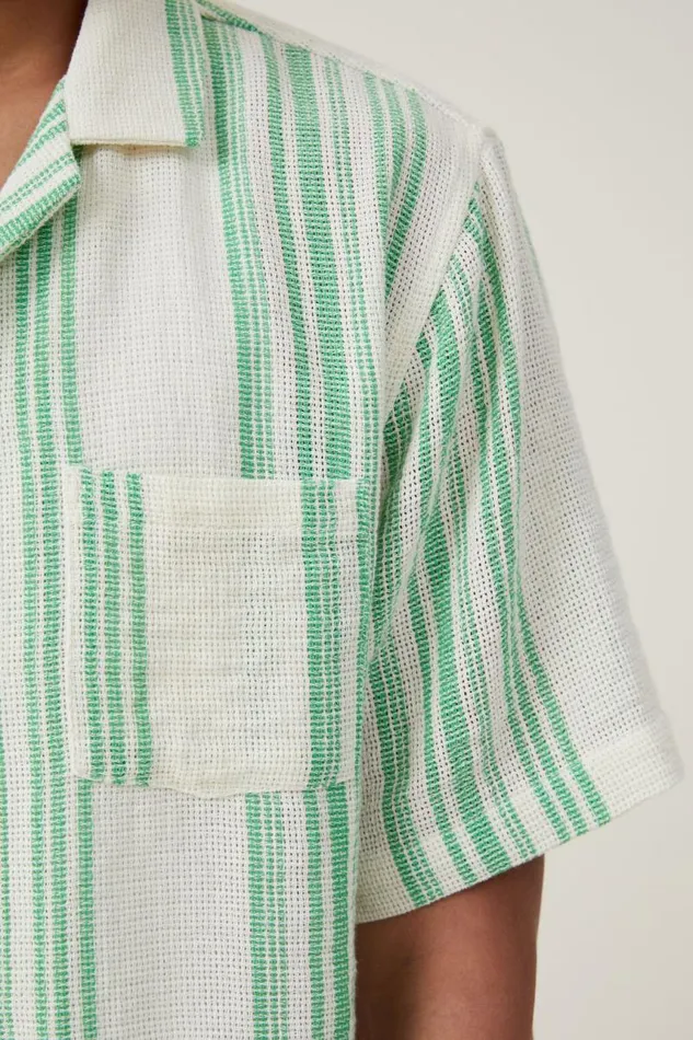 Cotton On Shirts and Polos Palma Short Sleeve Shirt Bright Green Stripe 8211 Men Cotton On Shirts and Polos Palma Short Sleeve Shirt Bright Green Stripe 8211 Men