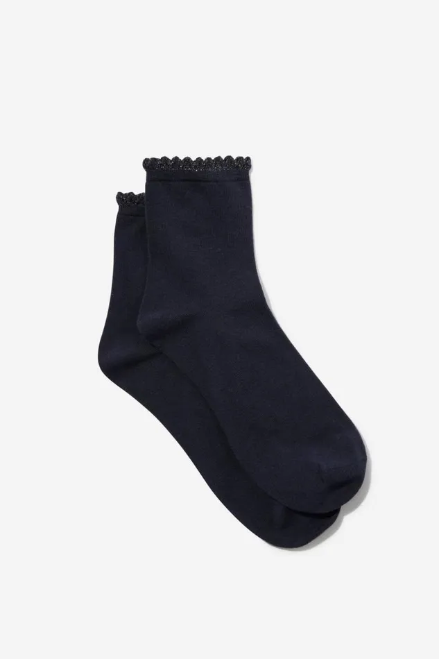 Cotton On Socks Scalloped Mid Crew Sock Navy 8211 Women