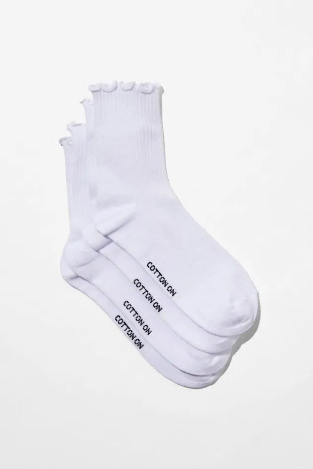 Cotton On Socks The Perfect Pair Frill Rib Crew Sock 2Pk White 8211 Women