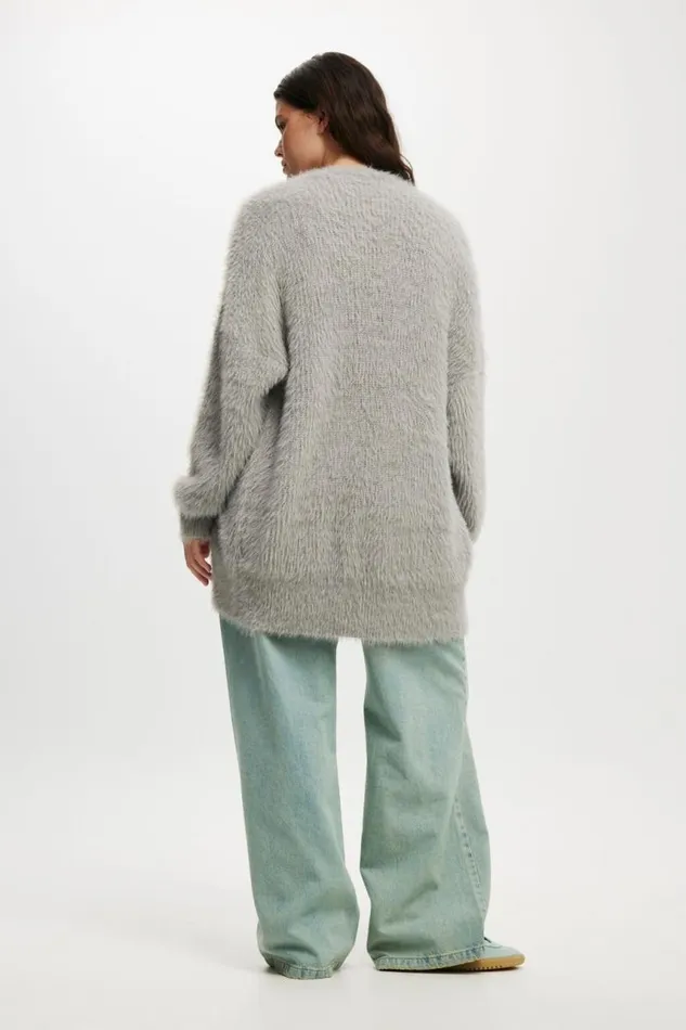 Cotton On SweatersandCardigans Faux Hair Longline Cardigan Arctic Grey 8211 Women