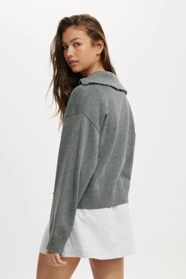Cotton On SweatersandCardigans Preppy Half Zip Sweater Grey Marle 8211 Women Cotton On SweatersandCardigans Preppy Half Zip Sweater Grey Marle 8211 Women