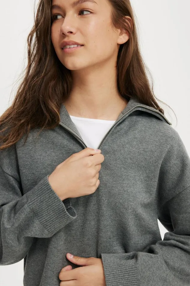 Cotton On SweatersandCardigans Preppy Half Zip Sweater Grey Marle 8211 Women Cotton On SweatersandCardigans Preppy Half Zip Sweater Grey Marle 8211 Women