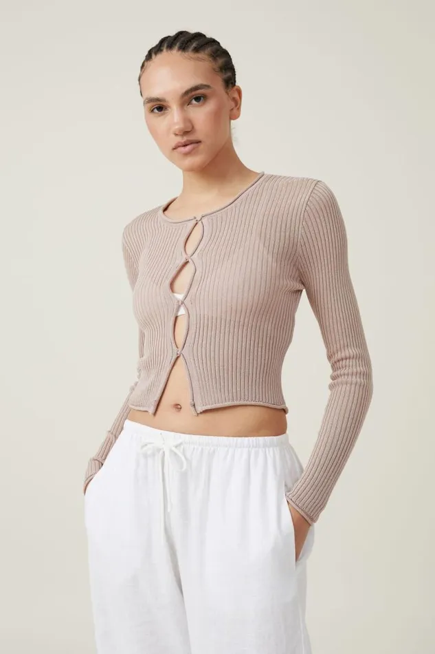 Cotton On SweatersandCardigans Sheer Rib Peekaboo Cardigan Shell 8211 Women