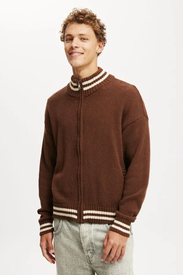 Cotton On Sweaters Knitted Bomber Chocolate 8211 Men