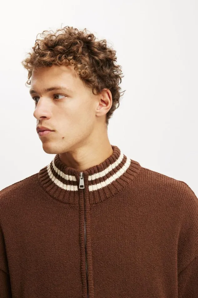 Cotton On Sweaters Knitted Bomber Chocolate 8211 Men