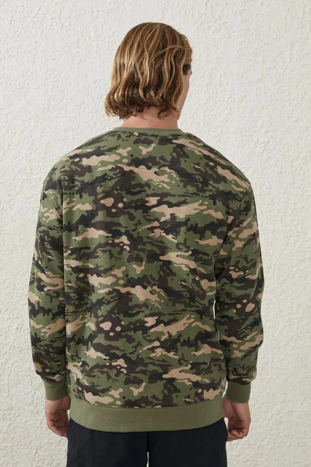 Cotton On Sweats and Hoodies Active Crew Fleece Green Camo 8211 Men