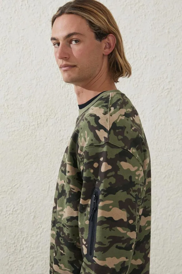 Cotton On Sweats and Hoodies Active Crew Fleece Green Camo 8211 Men