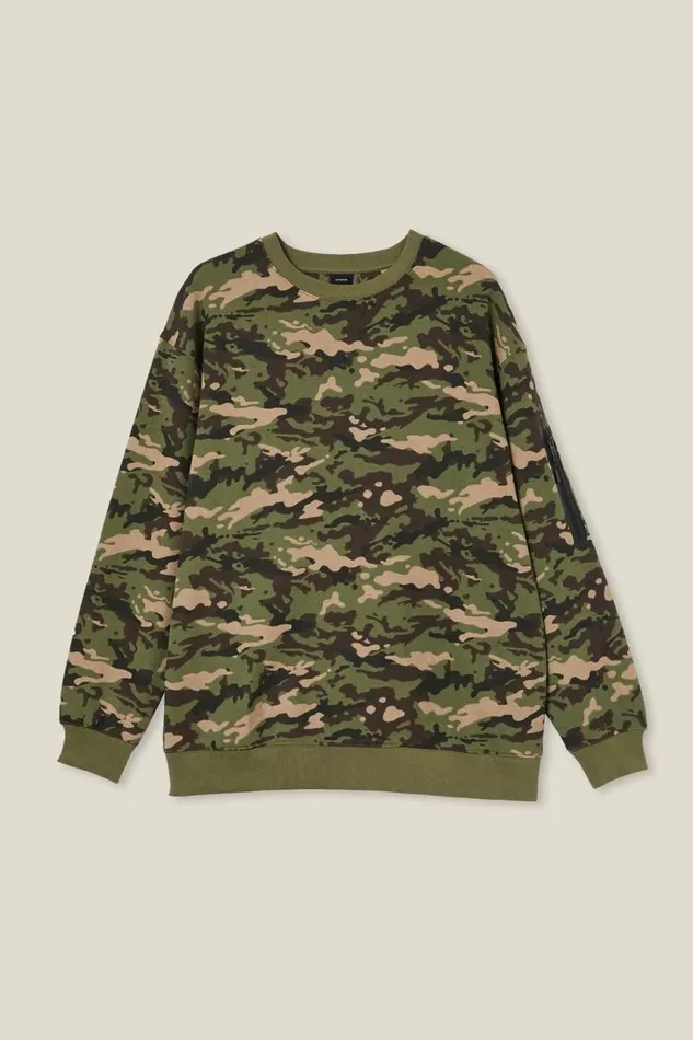 Cotton On Sweats and Hoodies Active Crew Fleece Green Camo 8211 Men