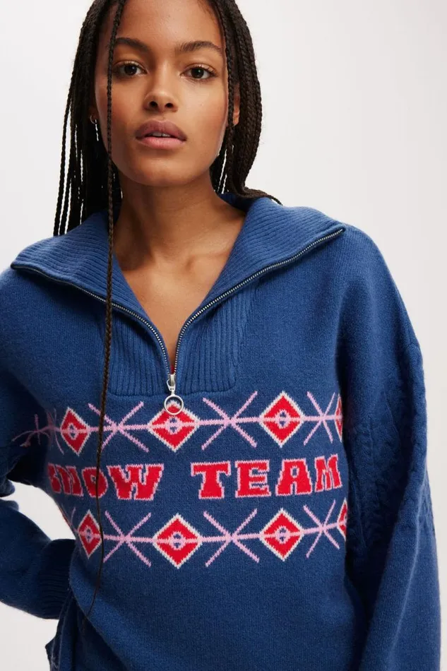 Cotton On SweatsandHoodies Active Knitted Graphic Half Zip Longlseeve Deep Blue 8211 Women Cotton On SweatsandHoodies Active Knitted Graphic Half Zip Longlseeve Deep Blue 8211 Women
