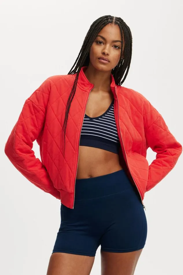 Cotton On SweatsandHoodies Active Quilted Zip Through Washed Raspberry 8211 Women