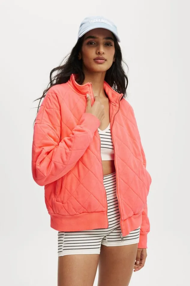 Cotton On SweatsandHoodies Active Quilted Zip Through Washed Vibrant Orange 8211 Women