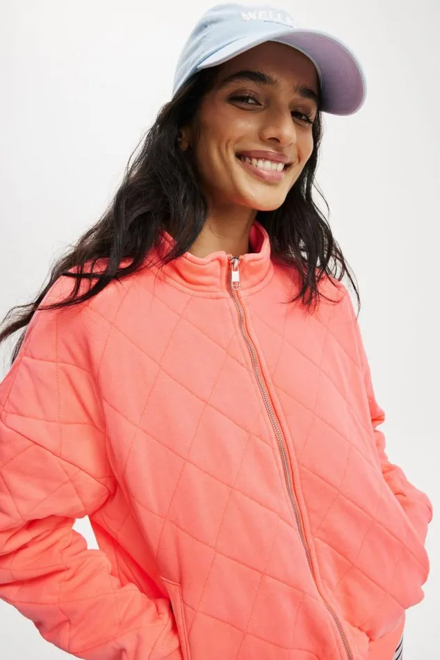 Cotton On SweatsandHoodies Active Quilted Zip Through Washed Vibrant Orange 8211 Women
