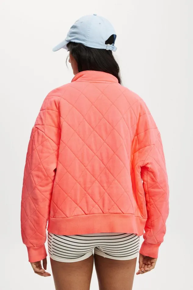 Cotton On SweatsandHoodies Active Quilted Zip Through Washed Vibrant Orange 8211 Women