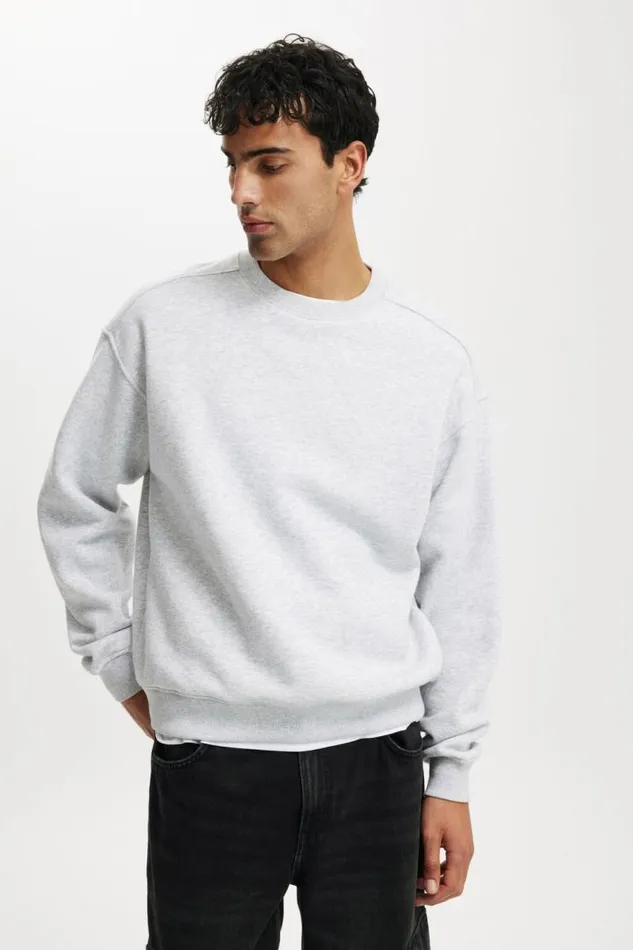 Cotton On Sweats and Hoodies Box Fit Crew Sweater Grey Marle 8211 Men