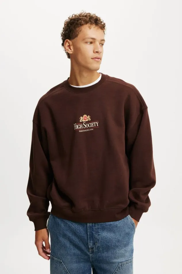 Cotton On Sweats and Hoodies Box Fit Graphic Crew Sweater Dark Oakhigh Society 8211 Men