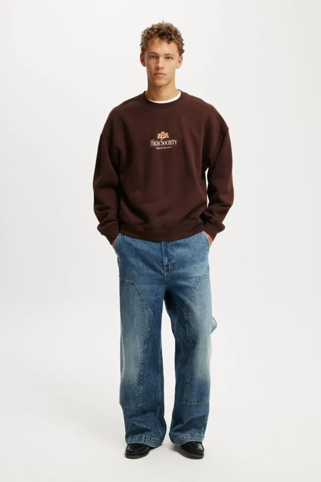 Cotton On Sweats and Hoodies Box Fit Graphic Crew Sweater Dark Oakhigh Society 8211 Men Cotton On Sweats and Hoodies Box Fit Graphic Crew Sweater Dark Oakhigh Society 8211 Men