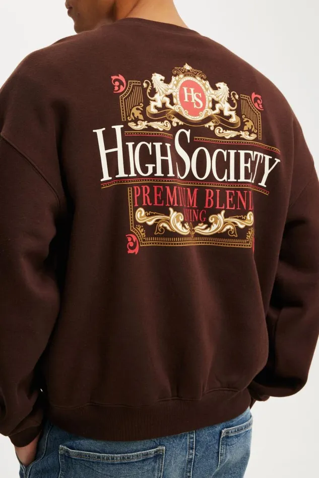 Cotton On Sweats and Hoodies Box Fit Graphic Crew Sweater Dark Oakhigh Society 8211 Men Cotton On Sweats and Hoodies Box Fit Graphic Crew Sweater Dark Oakhigh Society 8211 Men