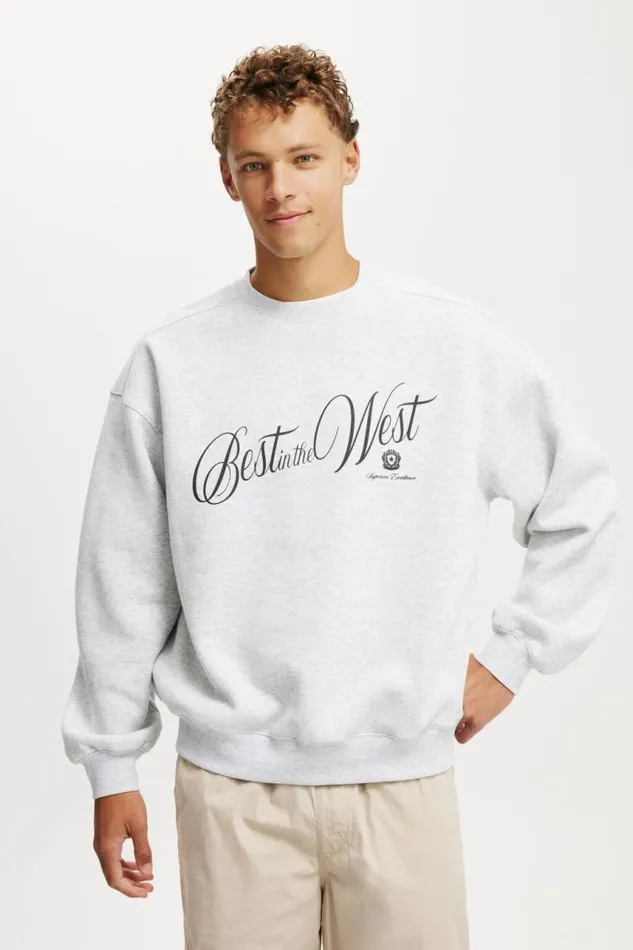Cotton On Sweats and Hoodies Box Fit Graphic Crew Sweater Grey Marlebest In The West 8211 Men Cotton On Sweats and Hoodies Box Fit Graphic Crew Sweater Grey Marlebest In The West 8211 Men