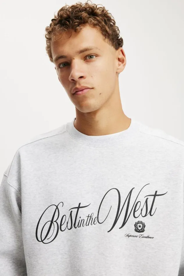 Cotton On Sweats and Hoodies Box Fit Graphic Crew Sweater Grey Marlebest In The West 8211 Men