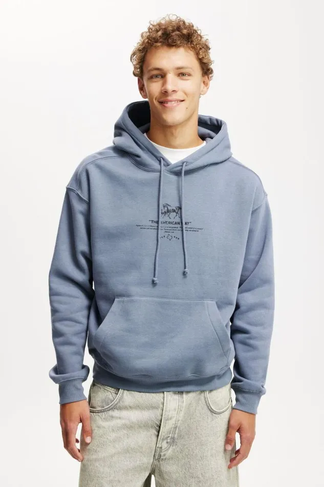 Cotton On Sweats and Hoodies Box Fit Graphic Hoodie Dusty Denimamerican Way 8211 Men