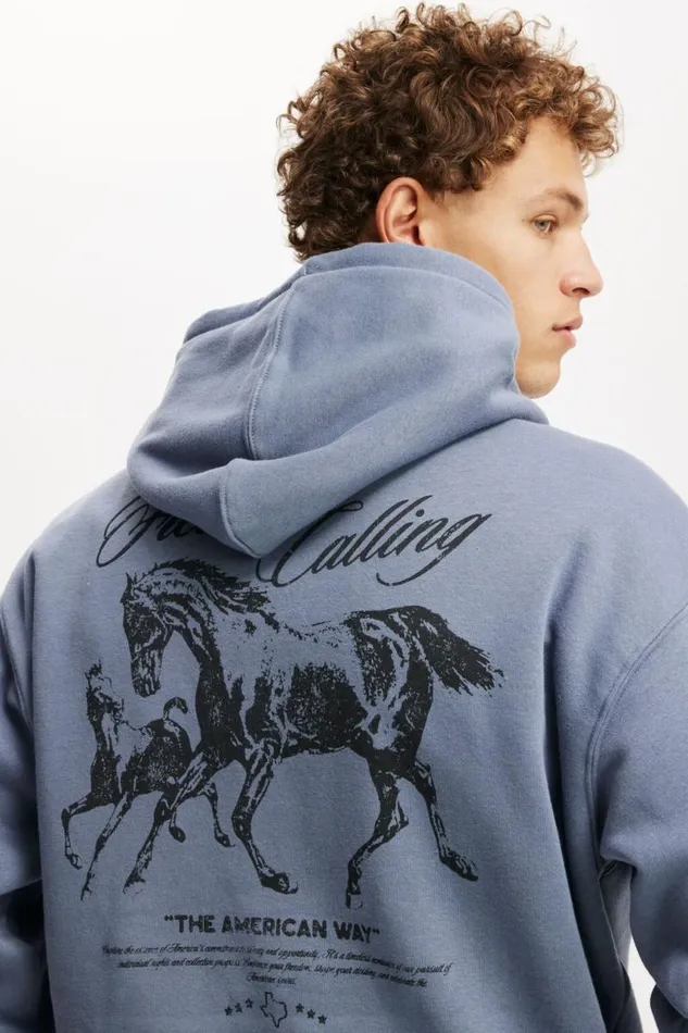 Cotton On Sweats and Hoodies Box Fit Graphic Hoodie Dusty Denimamerican Way 8211 Men Cotton On Sweats and Hoodies Box Fit Graphic Hoodie Dusty Denimamerican Way 8211 Men