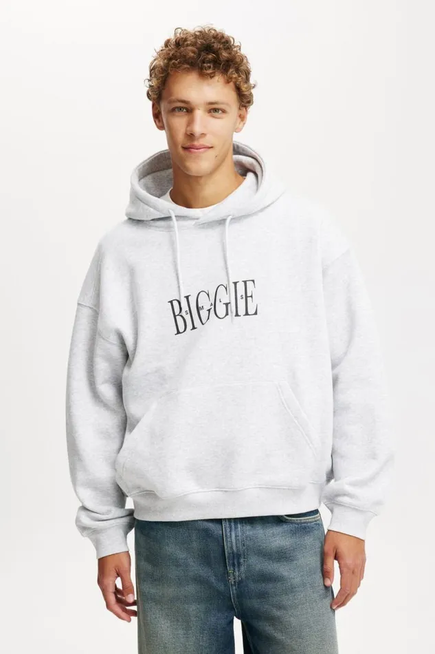 Cotton On Sweats and Hoodies Box Fit Music Hoodie Lcn Mt Grey Marlebiggie 8211 Biggie Smalls 8211 Men
